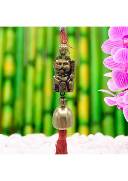 Çin Feng Shui Şans ve Bereket Metal Çan Maneki Neko 30 cm