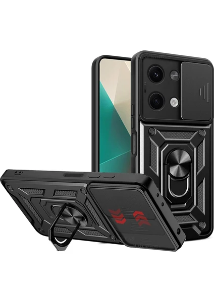 MTK Moveteck Xiaomi Redmi Note 13 Pro 5g Kılıf Kamera Korumalı Sürgülü Yüzüklü Armor Military Tank Kızaklı Kapak