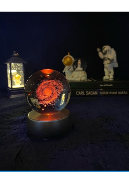 Mr Kristal Cam Küre Renk Değiştiren LED Işıklı Gece Lambası Dekoratif Hediyelik (Tozbulutu Galaxy)