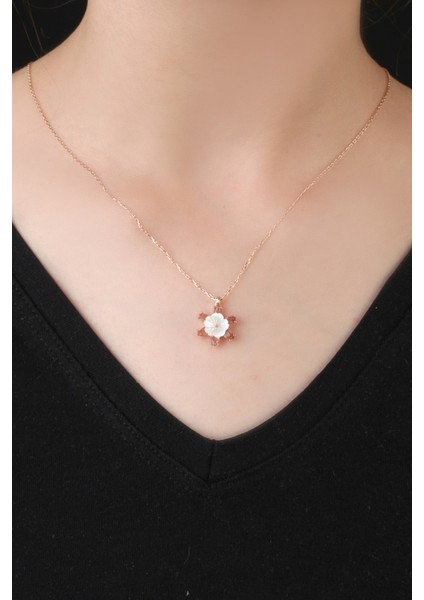 Sedef Taşlı Zultanit Kadın Rose 925 Ayar Gümüş Kolye
