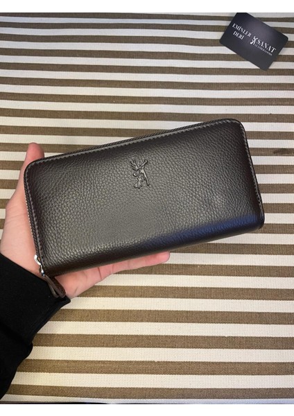 SL-2155 Çift Fermuarlı 16 Adet Kart Giriş Bölmeli Deri Unisex Cüzdan Sanat Leather