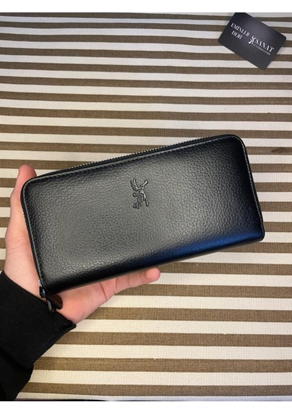 SL-2155 Çift Fermuarlı 16 Adet Kart Giriş Bölmeli Deri Unisex Cüzdan Sanat Leather