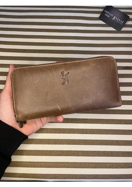 SL-2155 Çift Fermuarlı 16 Adet Kart Giriş Bölmeli Deri Unisex Cüzdan Sanat Leather