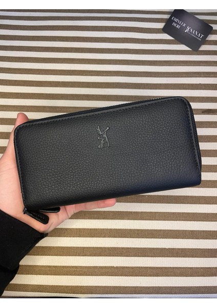 SL-2155 Çift Fermuarlı 16 Adet Kart Giriş Bölmeli Deri Unisex Cüzdan Sanat Leather