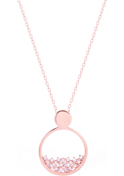 Zirkon Taşlı 925 Ayar Gümüş Rose Oval Kadın Kolye