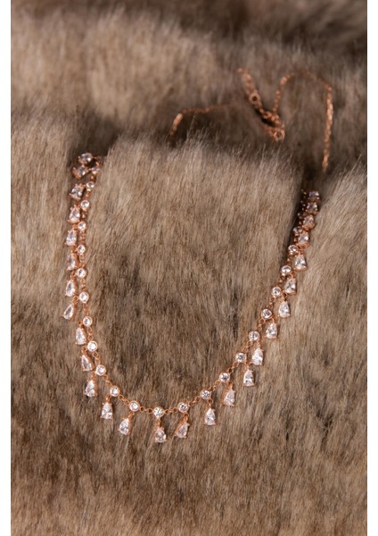 Parlak Zirkon Taşlı Damla Motifli Rose Altın Kaplama Kadın Gümüş Kolye 925 Ayar fırsatları