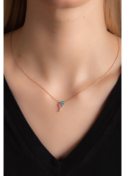 Beyaz Zirkon Taşlı P Harf Kolye Rose Gümüş Altın Kaplama Kadın Gümüş Kolye 925 Ayar