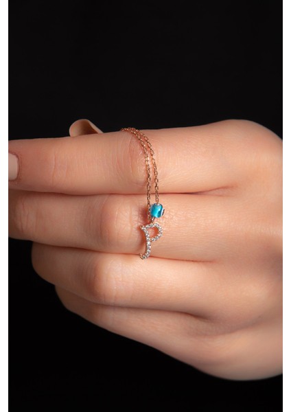 Beyaz Zirkon Taşlı P Harf Kolye Rose Gümüş Altın Kaplama Kadın Gümüş Kolye 925 Ayar modelleri