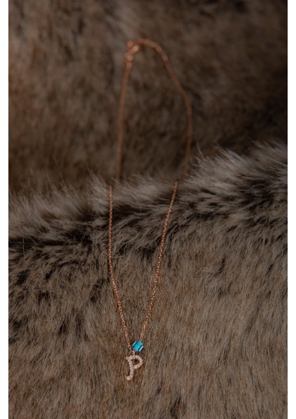 Beyaz Zirkon Taşlı P Harf Kolye Rose Gümüş Altın Kaplama Kadın Gümüş Kolye 925 Ayar indirimleri