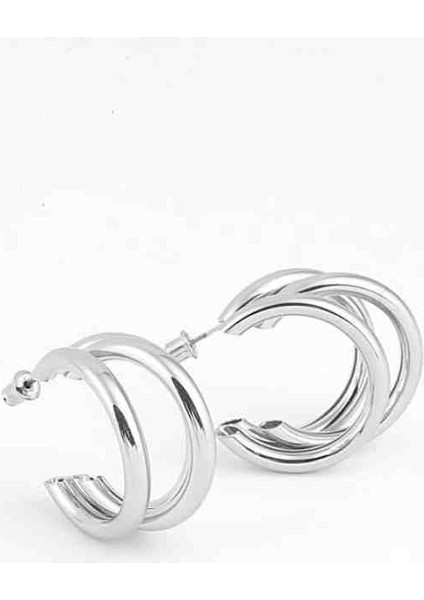 Gümüş Renk Üç Halka Çelik Küpe