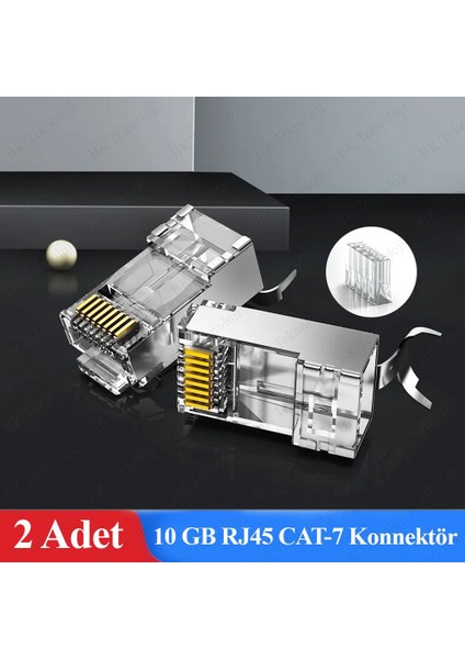 BK Teknoloji Yüksek Performanslı Altın Kaplama RJ45 8P8C Cat7 Konnektör-2 Adet