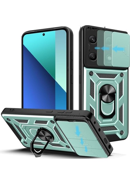 MTK Moveteck Xiaomi Redmi Note 13 4g Kılıf Kamera Korumalı Sürgülü Yüzüklü Armor Military Tank Kızaklı Kapak