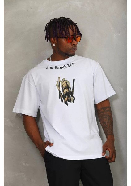 Erkek Baskılı Bisiklet Yaka T-Shirt 20/1 Penye - Beyaz modelleri