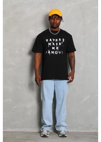 Erkek Baskılı Bisiklet Yaka T-Shirt 20/1 Penye - Siyah modelleri