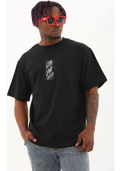 Erkek Baskılı Bisiklet Yaka T-Shirt 20/1 Penye - Siyah