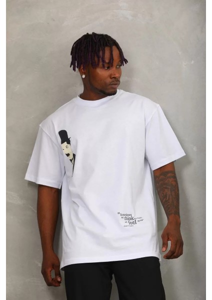 Erkek Baskılı Bisiklet Yaka T-Shirt 20/1 Penye - Beyaz modelleri