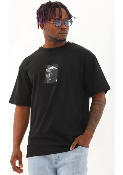 Erkek Baskılı Bisiklet Yaka T-Shirt 20/1 Penye - Siyah