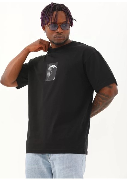 Erkek Baskılı Bisiklet Yaka T-Shirt 20/1 Penye - Siyah fiyatları