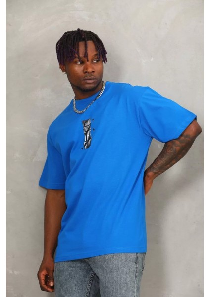 Erkek Baskılı Bisiklet Yaka T-Shirt 20/1 Penye - Mavi fiyatları