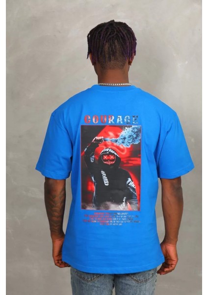 Erkek Baskılı Bisiklet Yaka T-Shirt 20/1 Penye - Mavi fırsatları