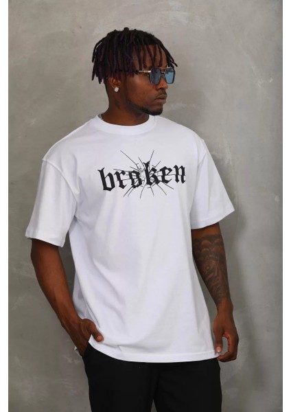 Erkek Baskılı Bisiklet Yaka T-Shirt 20/1 Penye - Beyaz