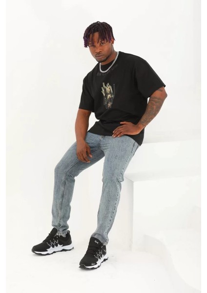 Erkek Baskılı Bisiklet Yaka T-Shirt 20/1 Penye - Siyah modelleri