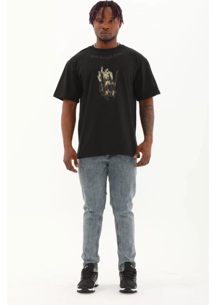 Erkek Baskılı Bisiklet Yaka T-Shirt 20/1 Penye - Siyah fırsatları