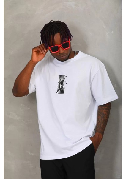 Erkek Baskılı Bisiklet Yaka T-Shirt 20/1 Penye - Beyaz