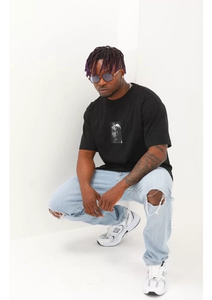 Erkek Baskılı Bisiklet Yaka T-Shirt 20/1 Penye - Siyah modelleri