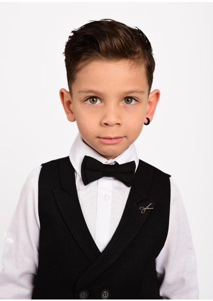 Siyah Makas Broş Detaylı Erkek Çocuk Yelekli Smokin Takım fırsatları
