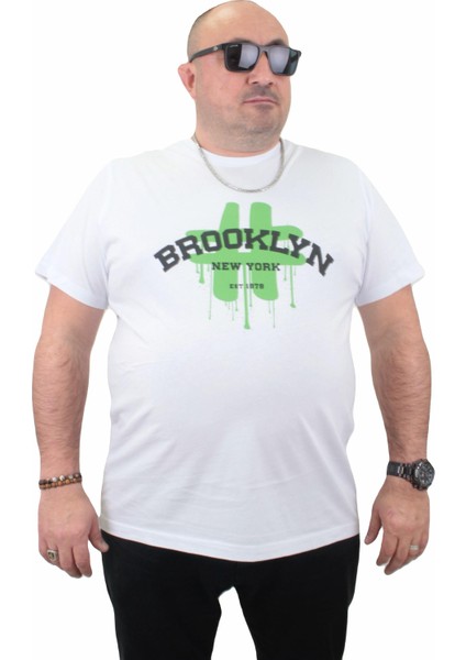 Moc Grande Mocgrande Erkek Büyük Beden Sıfır Yaka Tişört Brooklyn 23175 Beyaz