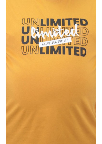 Mocgrande Erkek Büyük Beden Sıfır Yaka Tişört Unlimited 23177 Hardal