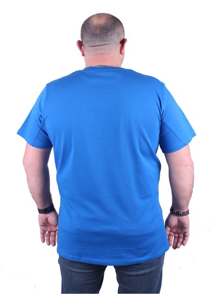 Mocgrande Erkek Büyük Beden Sıfır Yaka Tişört Varsity 23184 Saks modelleri