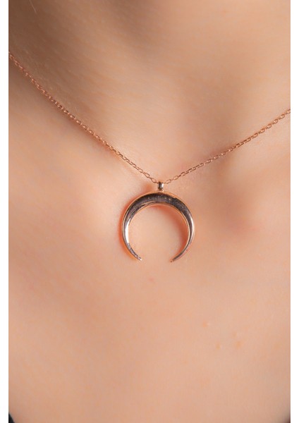 Rose Altın Kaplama Hilal Kadın Gümüş Kolye 925 Ayar