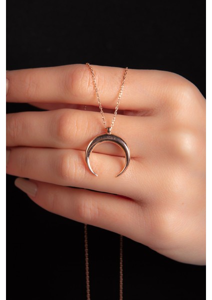 Rose Altın Kaplama Hilal Kadın Gümüş Kolye 925 Ayar fiyatları