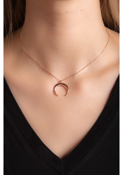 Rose Altın Kaplama Hilal Kadın Gümüş Kolye 925 Ayar modelleri