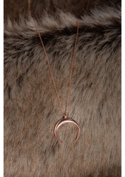 Rose Altın Kaplama Hilal Kadın Gümüş Kolye 925 Ayar indirimleri