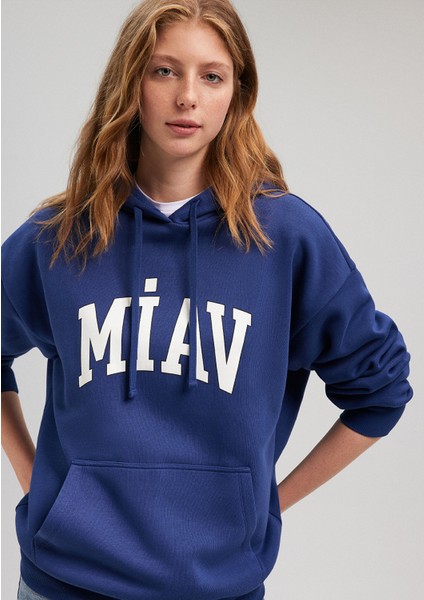 Miav Baskılı Kapüşonlu Mavi Sweatshirt 1S10131-70722