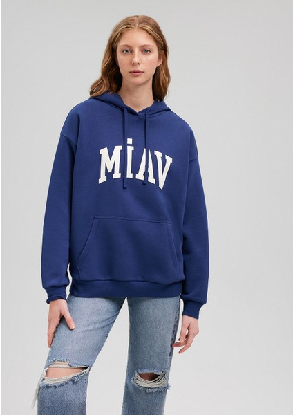 Miav Baskılı Kapüşonlu Mavi Sweatshirt 1S10131-70722