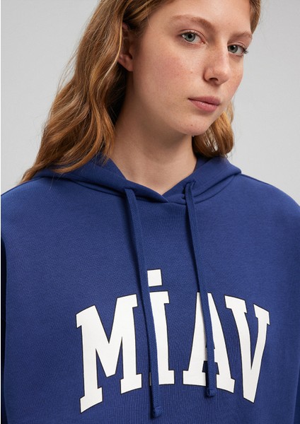 Miav Baskılı Kapüşonlu Mavi Sweatshirt 1S10131-70722