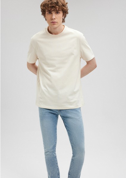 Bisiklet Yaka Bej Basic Tişört 066249-70072