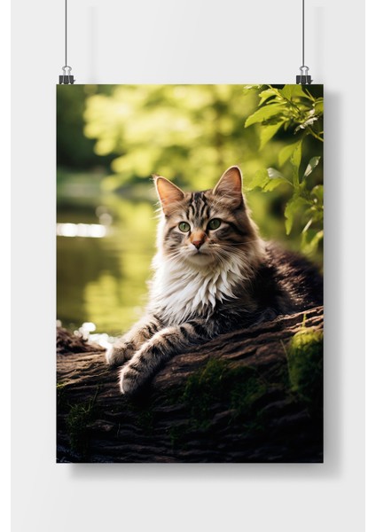 Postercity Doğada Sevimli Kedi Hayvan Poster Çerçevesiz Parlak Kağıt
