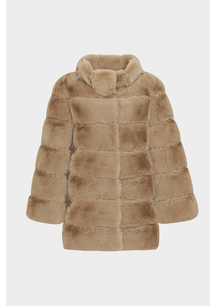 AÇELYAOKCU Premium Dik Yaka Kadın Rex Kürk Kaban