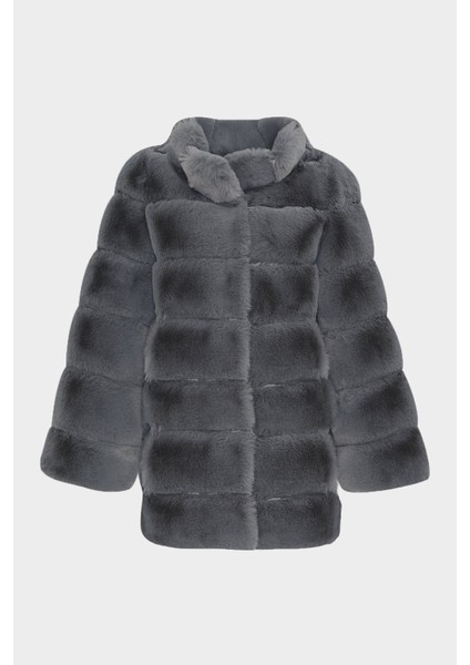 AÇELYAOKCU Premium Dik Yaka Kadın Rex Kürk Kaban