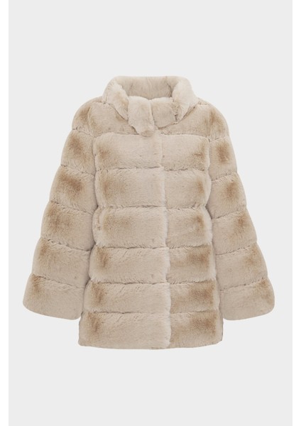 AÇELYAOKCU Premium Dik Yaka Kadın Rex Kürk Kaban