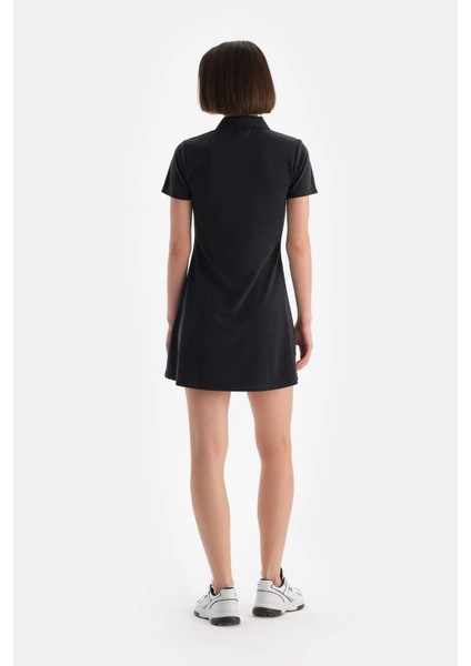 Siyah Kadın Modal Yarım Kollu Önden Düğmeli Elbise fiyatları