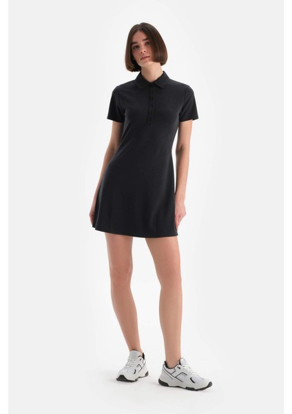 Siyah Kadın Modal Yarım Kollu Önden Düğmeli Elbise fırsatları