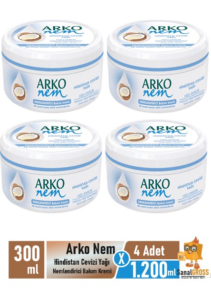 Nem Hindistan Cevizi Yağı Nemlendirici Bakım Kremi 300 ml x 4 Adet