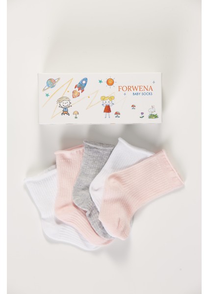 Baby Socks 5'li Kutulu Bebek Renkli Pamuklu Lastiksiz Dikişsiz Soket Çorap