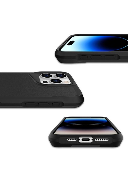 iPhone 15 Pro Max Uyumlu Kılıf Case, Metal Standlı Mat Airbag Anti Shock Tpu Kapak Cover Siyah